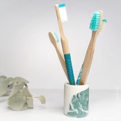 Soporte redondo hecho a mano en yeso (jesmonite), para cepillo de dientes o accesorios