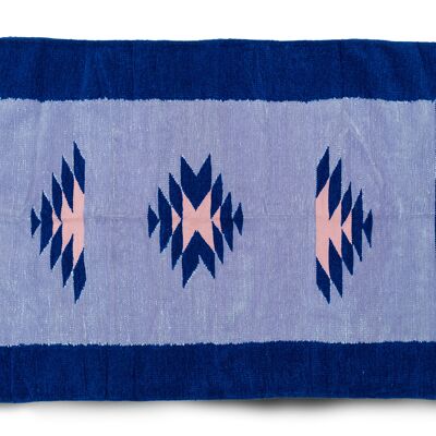 Bordered with tribal art rug (Blue)