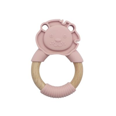 Anneau de dentition Baby Lion en silicone avec manche en bois Rose