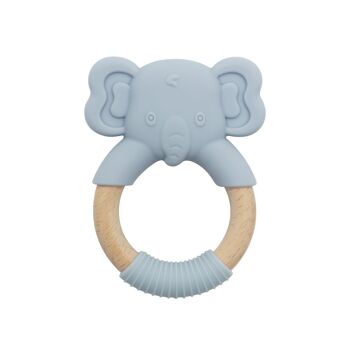 Anneau de dentition en silicone avec manche en bois Baby Elephant Dusty Blue 1