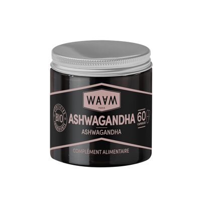 WAAM Cosmetics – Capsules d'ASHWAGANDHA –Pot de 60 capsules Bio