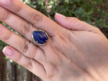 Bague réglable forme goutte en Lapis Lazuli naturel 5