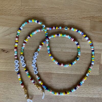 Chain, sunglasses cord, colored beads and Turkish Eye Nazar Boncuk