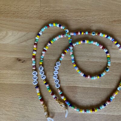 Chain, sunglasses cord, colored beads and Turkish Eye Nazar Boncuk