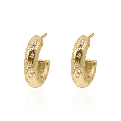 Darsa Star & Moon Hoop Earrings | 18K Gold Plated