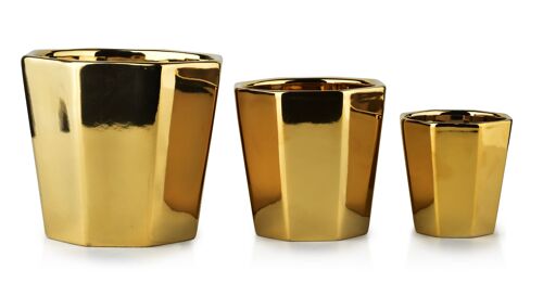 NEVA GOLD SET OF 3 POTS xL: 16Xh14 / L: 12.5Xh12 / M: 8.5h9cm