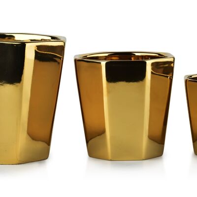 NEVA GOLD SET OF 3 POTS xL: 16Xh14 / L: 12.5Xh12 / M: 8.5h9cm