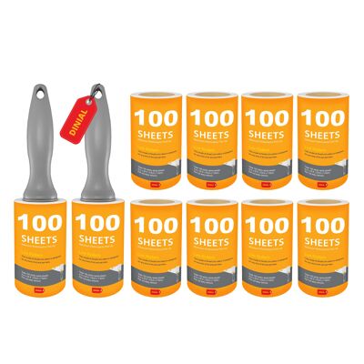 DINIAL 2 Lint Roller Handles + 10 Refills (1000 SHEETS IN TOTAL)