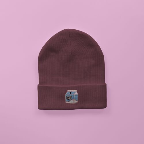Oat Milk Embroidered Beanie Hibiscus Rose