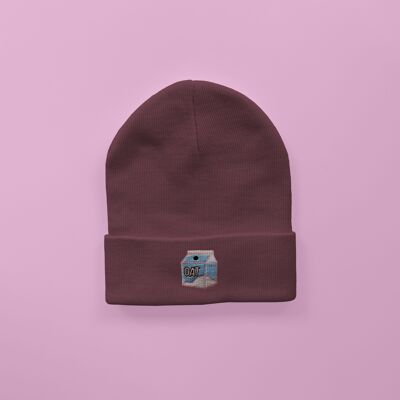 Oat Milk Embroidered Beanie Hibiscus Rose