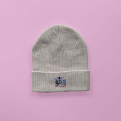 Oat Milk Embroidered Beanie Natural