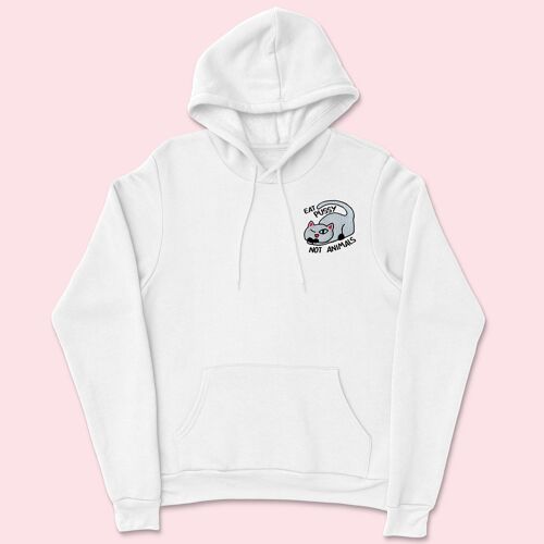EAT PUSSY NOT ANIMALS Embroidered Unisex Hoodie White