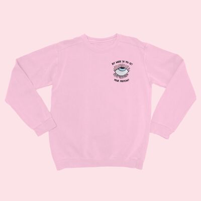 EYEROLL bestickter Unisex-Pullover Baby Pink