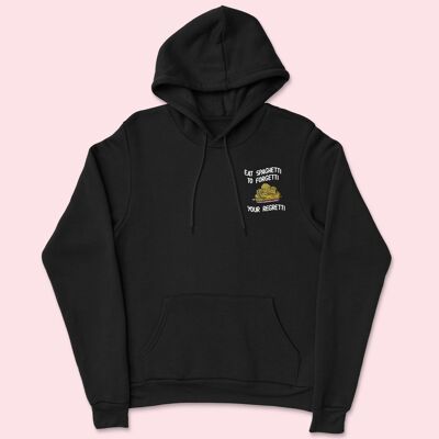 Eat Spaghetti Embroidered Black Unisex Hoodie