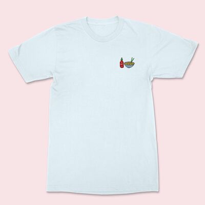Hot Noodles Embroidered T-shirt Baby Blue
