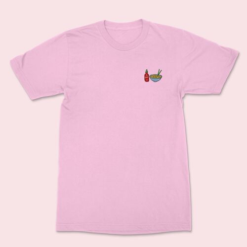 Hot Noodles Embroidered T-shirt Cotton Pink