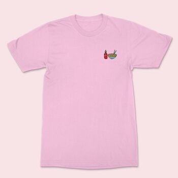 T-shirt Brodé Hot Noodles Coton Rose 1