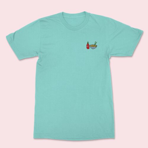 Hot Noodles Embroidered T-shirt Teal Monstera