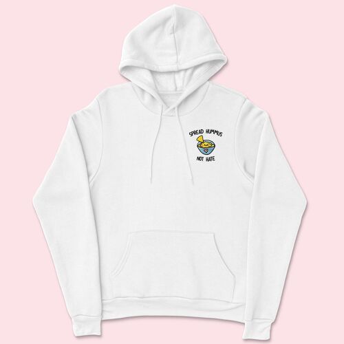 Spread Hummus Not Hate Embroidered Hoodie White