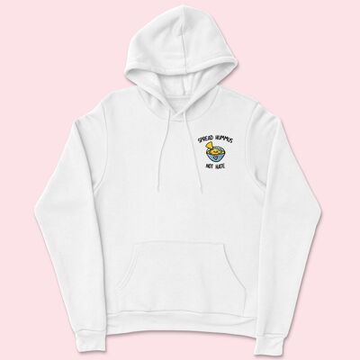 Spread Hummus Not Hate Embroidered Hoodie White