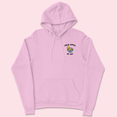 Sudadera con capucha bordada Spread Hummus Not Hate rosa