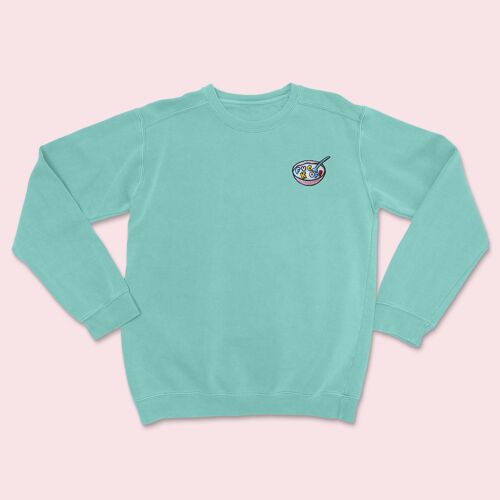 RUDE CEREAL Organic Embroidered Sweater Teal Monstera