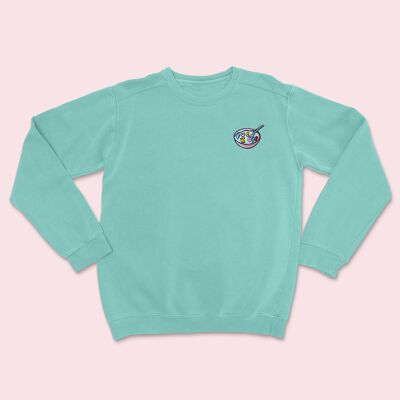 RUDE CEREAL Organic Bestickter Pullover Teal Monstera