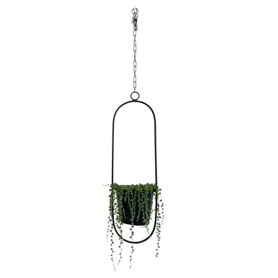 Pot à suspendre, anneau décoratif avec pot de fleur "Hanging Garden" ovale, noir