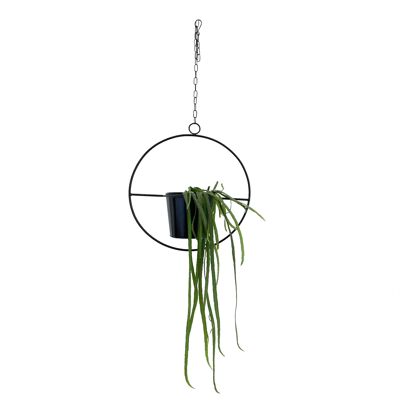 Hanging pot, decorative ring with flower pot "Hanging Garden", round, black