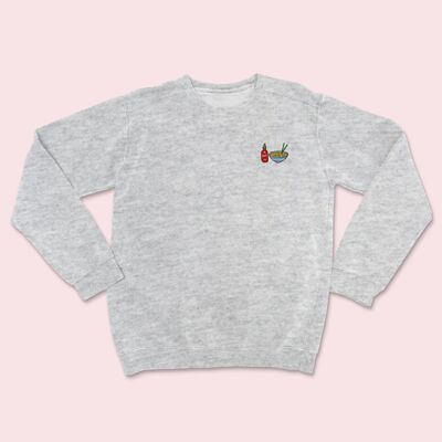 Hot Noodles Embroidered Unisex Sweatshirt Ash