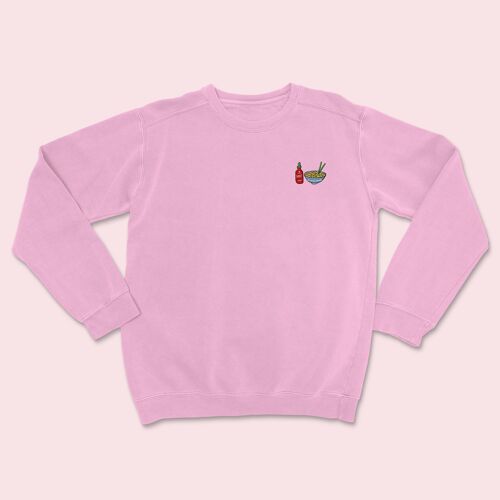 Hot Noodles Embroidered Unisex Sweatshirt Baby Pink