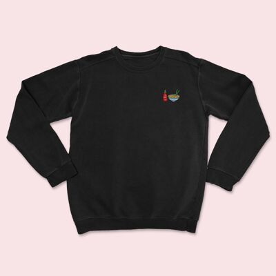 Heiße Nudeln besticktes Unisex-Sweatshirt tiefschwarz