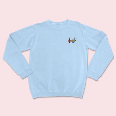 Hot Noodles Embroidered Unisex Sweatshirt Sky Blue