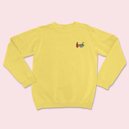 Hot Noodles Embroidered Unisex Sweatshirt Sun Yellow