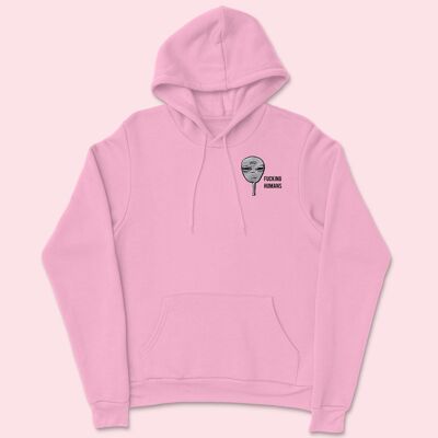 FCKING HUMANS Alien Embroidered Unisex Hoodie Baby Pink