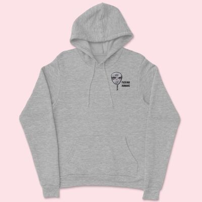 FCKING HUMANS Alien Sudadera con capucha unisex bordada Gris jaspeado