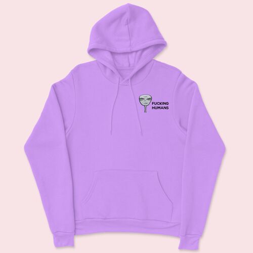 FCKING HUMANS Alien Embroidered Unisex Hoodie Lavender