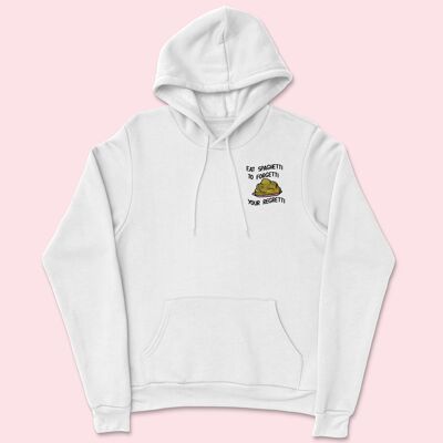 Eat Spaghetti Embroidered Unisex Hoodie White