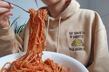 Eat Spaghetti Brodé Sweat à Capuche Unisexe Blanc 2