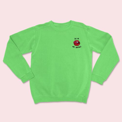 Eat ME Not Animals Embroidered Sweatshirt Lime Green