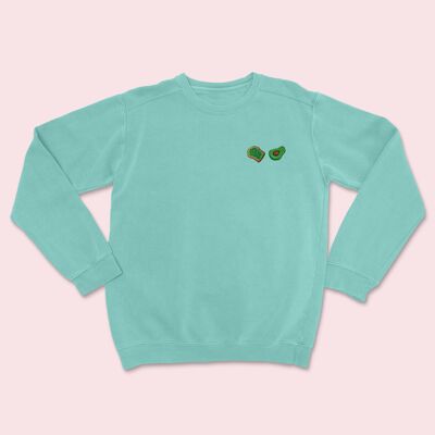 Avocado Toast Organic Embroidered Sweater Teal Monstera