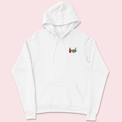 Hot Noodles Embroidered Hoodie White