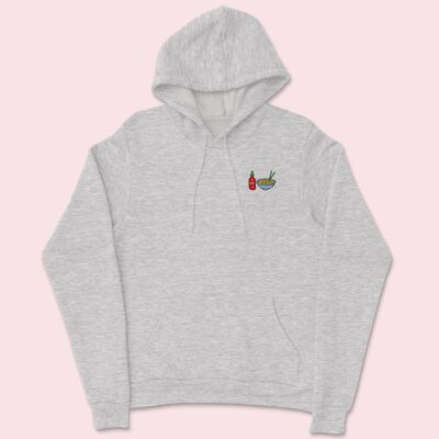 Hot Noodles Embroidered Hoodie Ash
