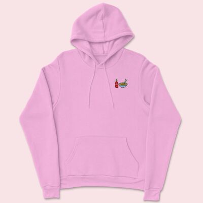 Hot Noodles Embroidered Hoodie Baby Pink