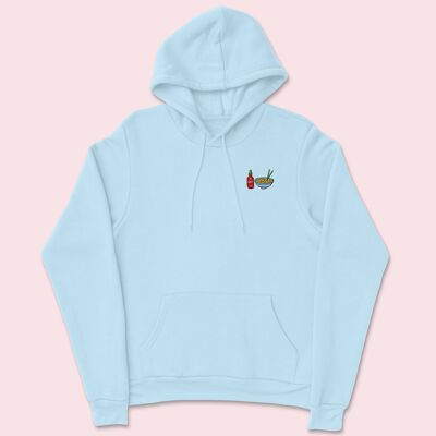 Hot Noodles Bestickter Hoodie Himmelblau