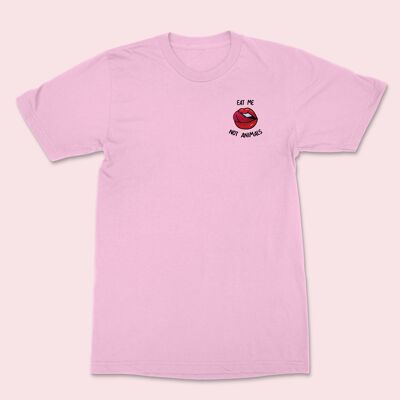EAT ME Not Animals T-shirt ricamata in cotone rosa