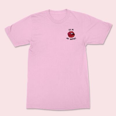 T-shirt Brodé EAT ME Not Animals Coton Rose