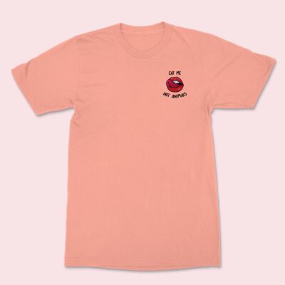 EAT ME Not Animals Embroidered T-shirt Rose Clay