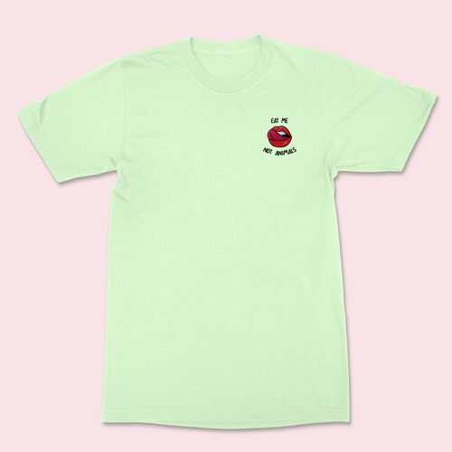 EAT ME Not Animals Embroidered T-shirt Stem Green