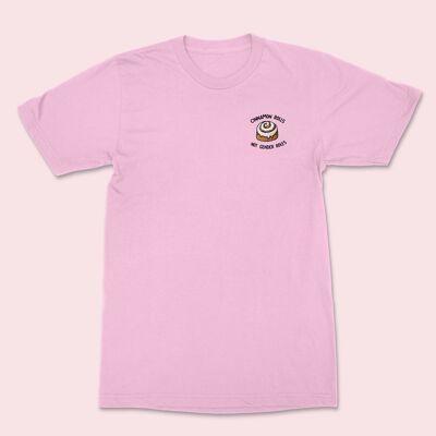 CINNAMON ROLLS T-shirt ricamata in cotone rosa